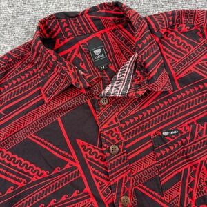 Tanoa Mens Polynesian Tribal Print Button Down Shirt Red Black Medium Fiji